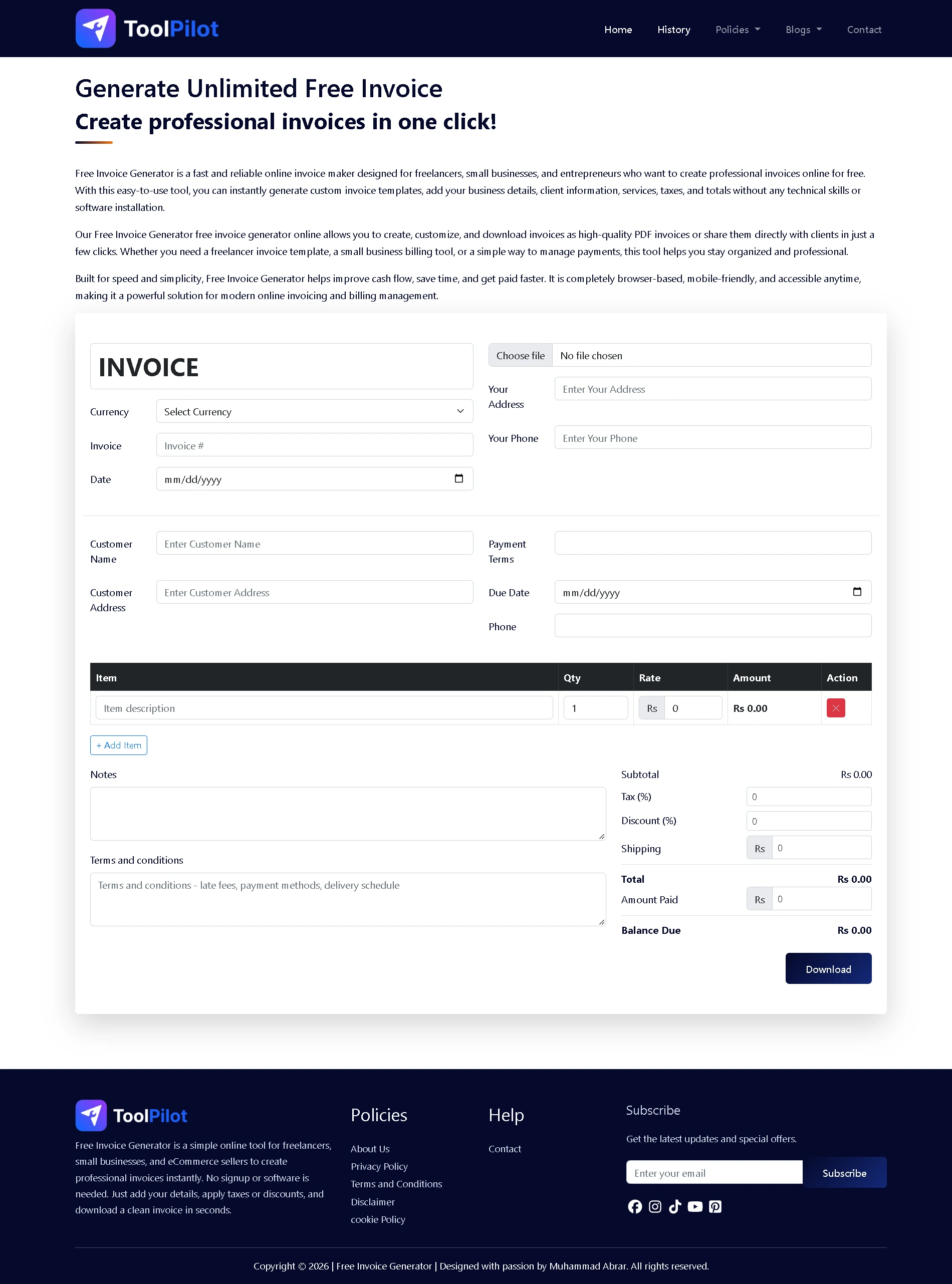 Free invoice generator with PDF download